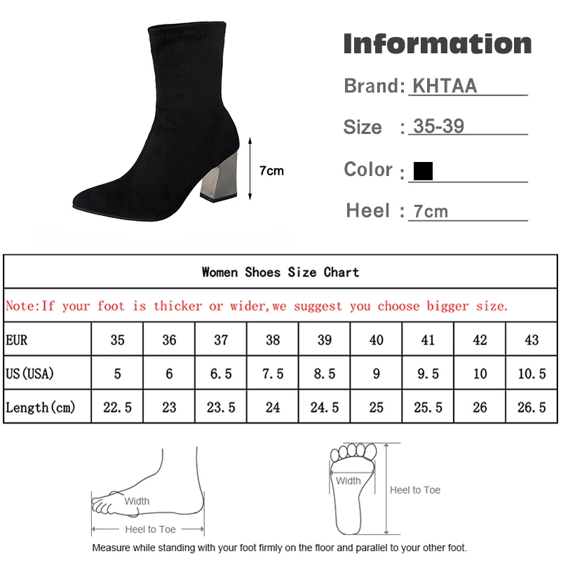 

Women Stretch Knitted Ankle Boots Warm Fleeces Pointed Toe High Heel Female Slip On Fashion Elegant Ladies Sock Shoes Autumn