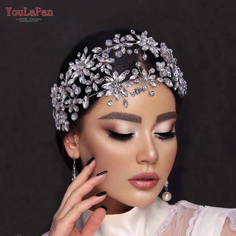 

YouLaPan HP402 Rhinestone Bridal Headband Tiara and Crown Crystal Headpiece Handmade Bridal Hair Accessories for Woman Hairpiece