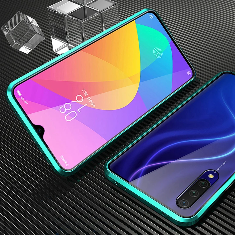 Магнитный чехол стеклянный адсорбционный для Xiaomi Mi A3 Pro передняя и задняя