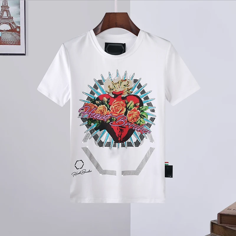 

2022ss short sleeve t-shirt men's PP flower signature print creative diamond inlaid Italian fashion spring and summer round neck