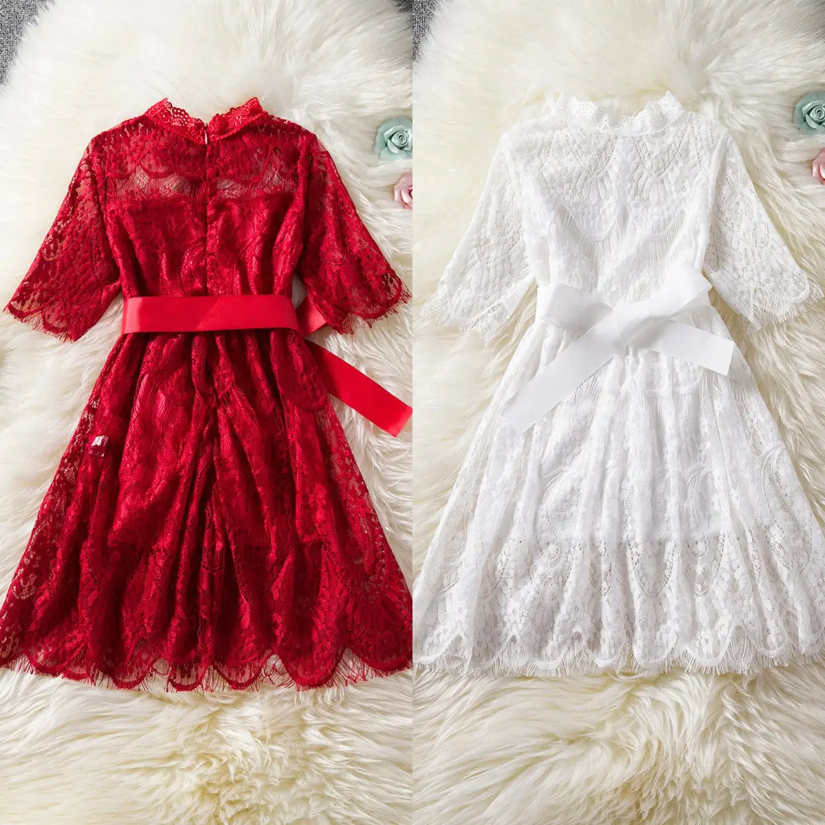 Party Wedding Kids Dresses For Girls Flower Lace Princess Formal Bridesmaid Children With Belt Costumes | Детская одежда и обувь