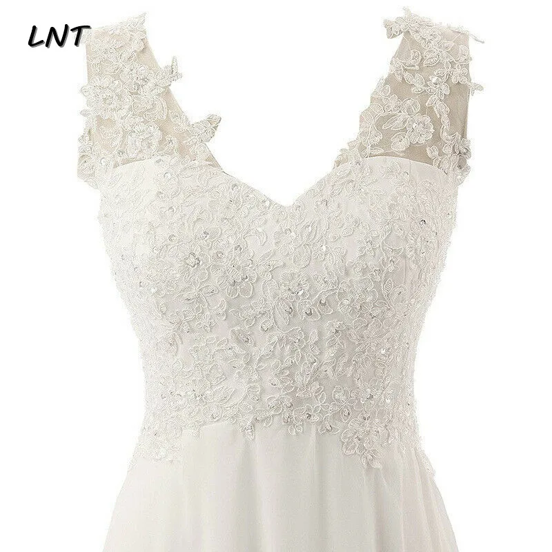 Цветочные v образным вырезом длинные шифоновые пляжные свадебные платья невесты