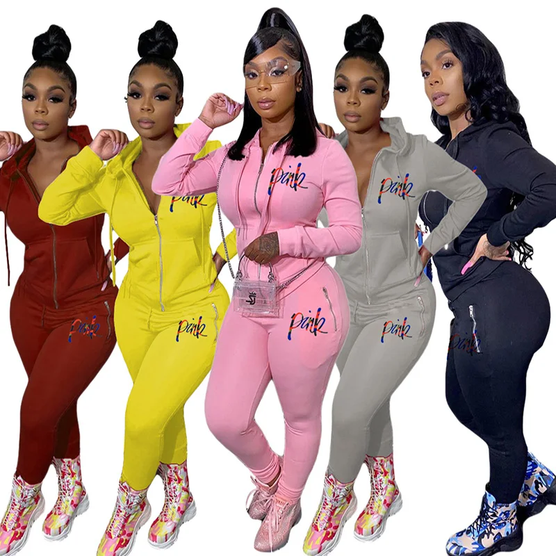 Fatos de Treino Topos + Jogger Nova Letra Rosa Imprimir Feminino 2 Peça Conjunto Outono Rua Hoodies Ternos Casuais 2pcs Roupas Sweatsuits 2 Cheap Terninho feminino