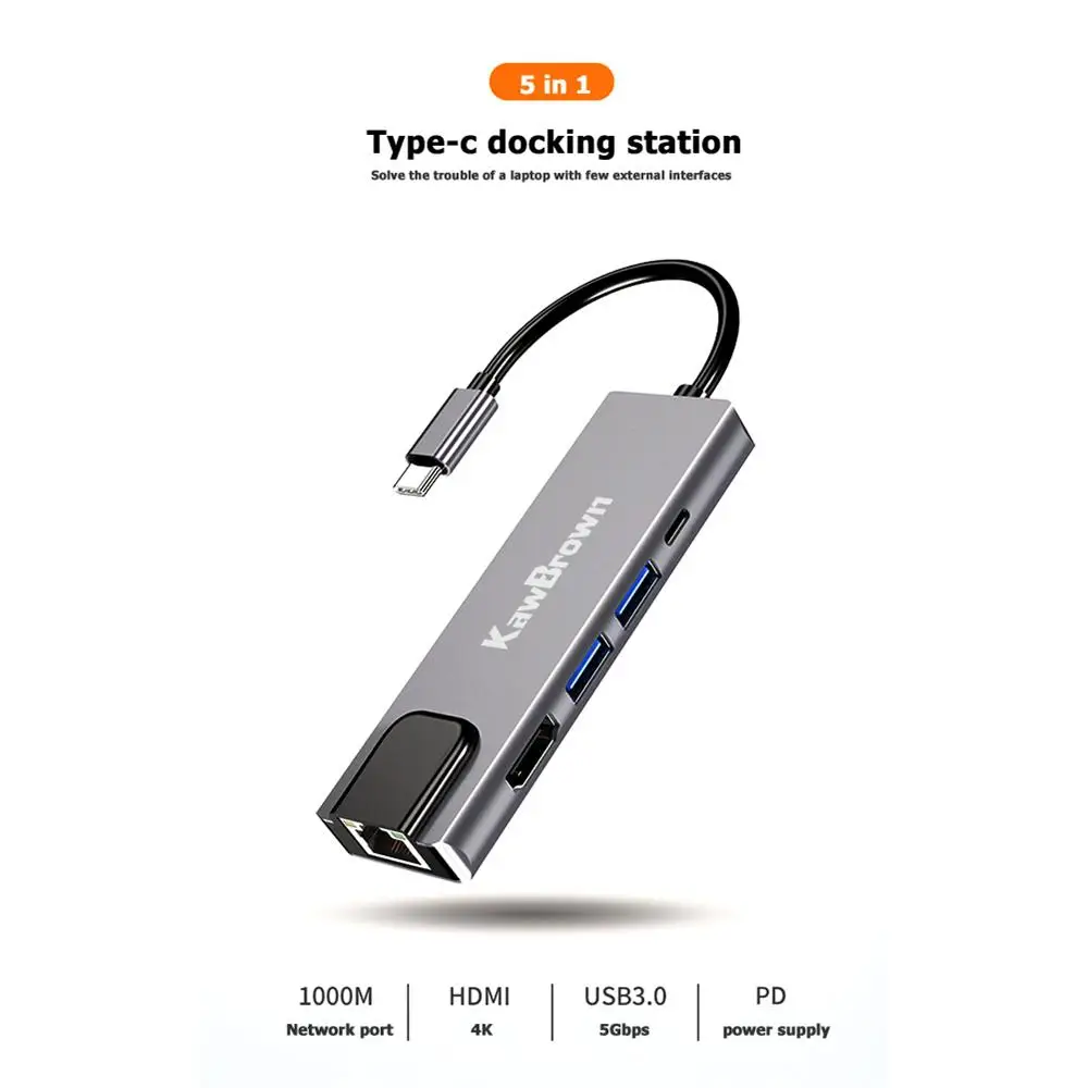 

5 in 1 USB Type C Hub Hdmi Adapter 4K USB C Hub to Gigabit Ethernet Rj45 Lan for Mac book