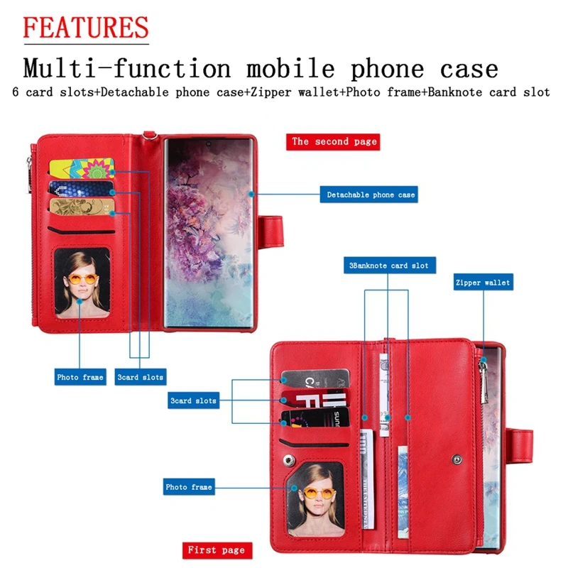 Съемный флип-чехол-бумажник для Samsung Galaxy Note 10 Plus чехол из искусственной кожи с