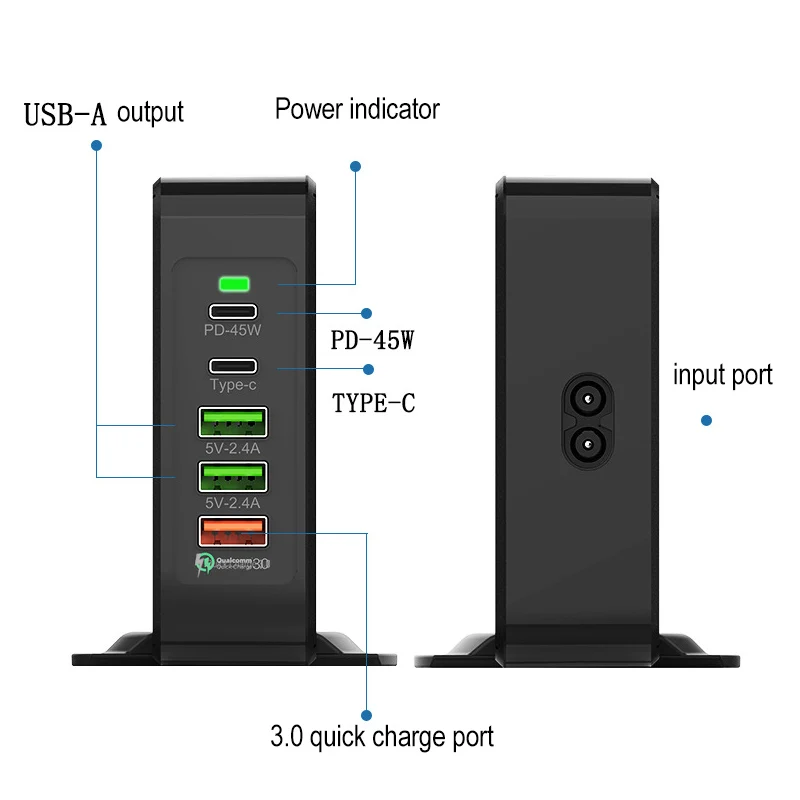 Многопортовое USB зарядное устройство для телефона 75 Вт QC3.0 Быстрый адаптер