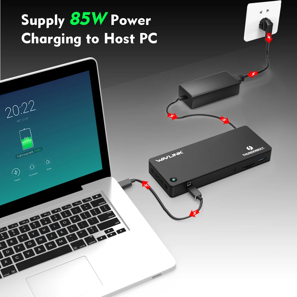 Док станция для ноутбука Wavlink сертифицированная Intel Thunderbolt 3 USB 0 4K 60 Гц Gigabit Ethernet 85