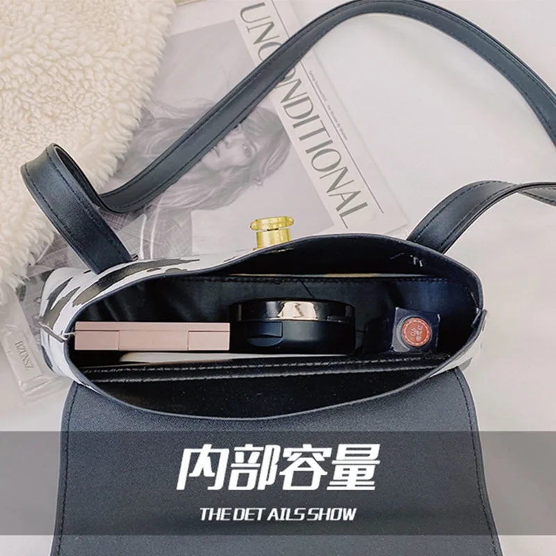 

Fashion Exquisite Shopping Bag Portable Women Leather Shoulder Bag Cow Milk Print PU Handbags Lady Shopping Purse Daily Totes