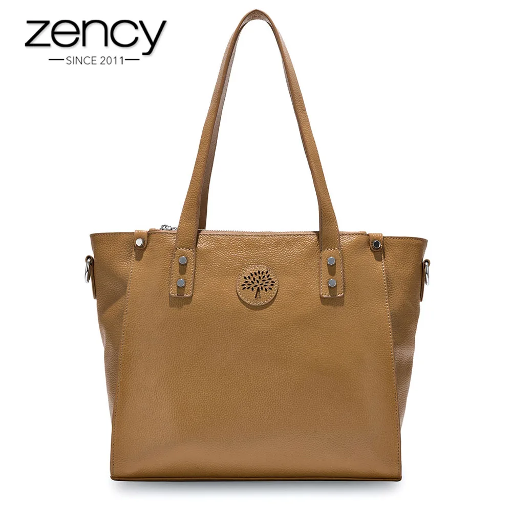Zency 100% натуральная кожа черная сумка модная женская на плечо большая