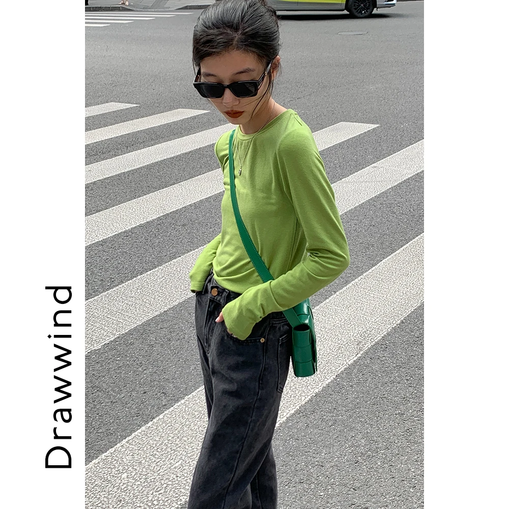 Картина Стиль Drawwind футболка с длинным рукавом для женщин однотонные Цвет круглым