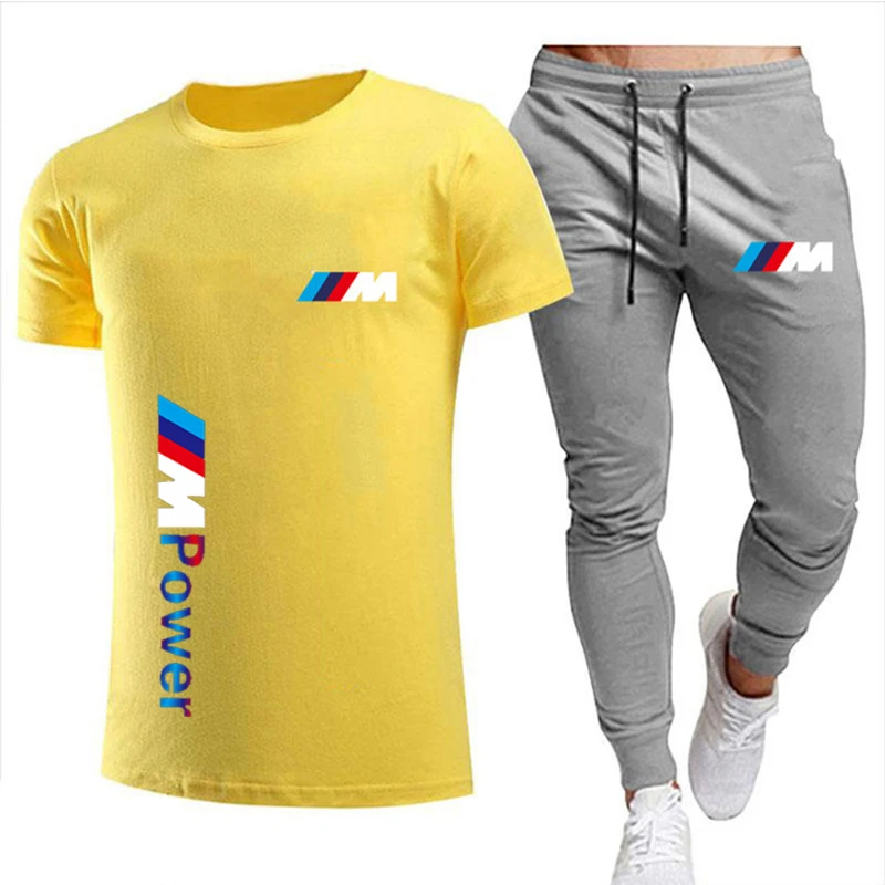 

2021 Fashion Casual Sportswear Summer Alphabet Print Suit Men's Jogging Fitness Suit Men's Suit T-shirt + Pants 2-Piece Set
