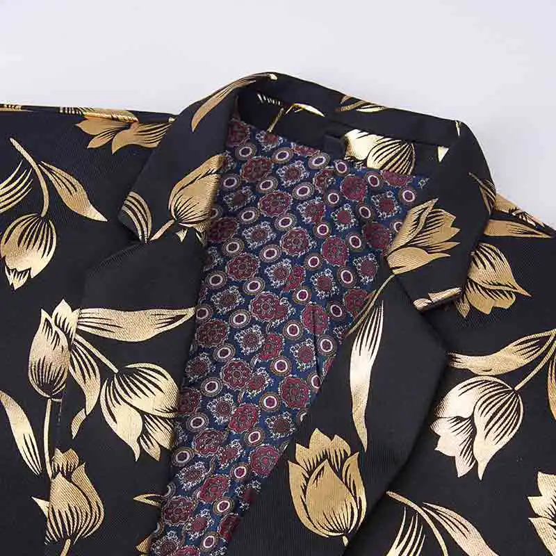 Стильный золотой тюльпаны узор Повседневное блейзер мужской костюм куртка в стиле английского джентльмена, свадебные, для жениха Slim Fit модн... от AliExpress RU&CIS NEW
