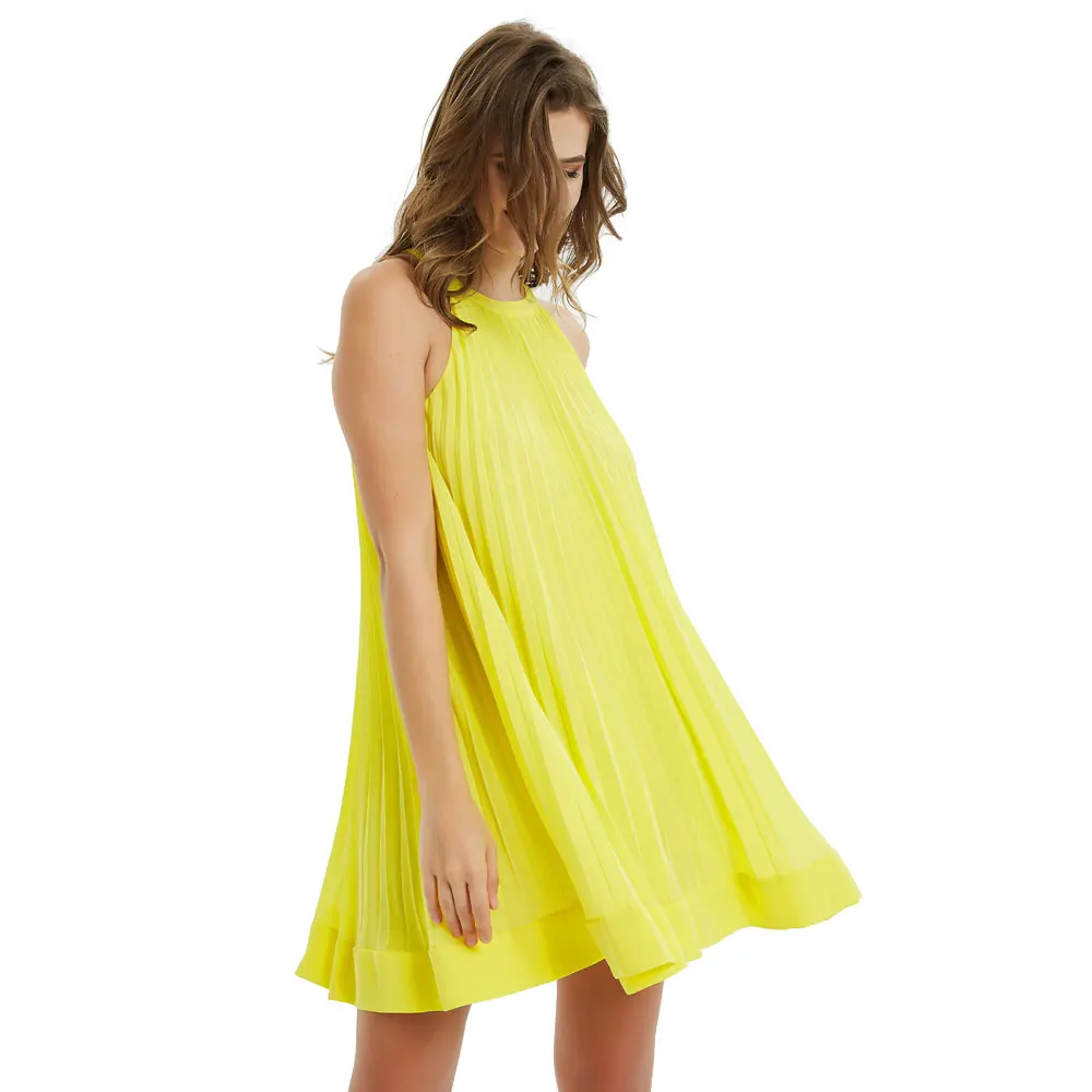 Милое пикантное свободное Плиссированное мини платье модное женское с лямкой на