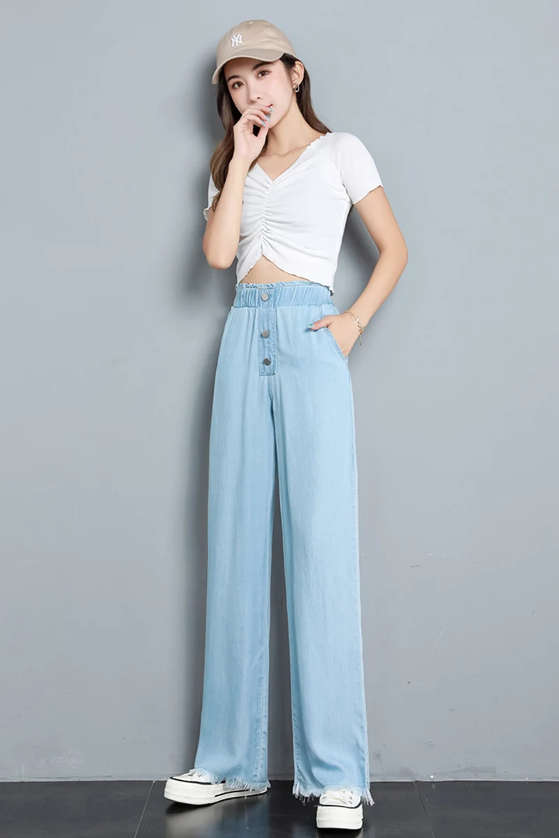 

VANOVICH Fashion Women Jeans High-waist Summer New 2021 Wide-leg Pants Wild Ladies Jeans Solid Color Casual Jeans Female