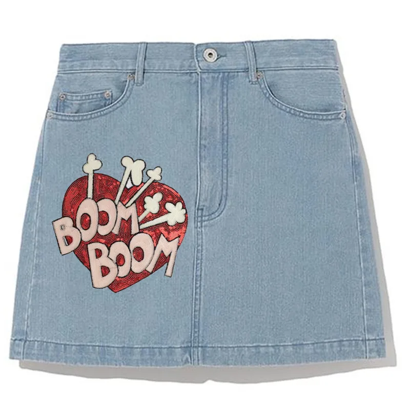 Футболка женская нашивка с блестками 184 мм Сердце бум дело этим байкерские