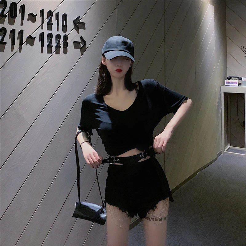 Женские джинсовые шорты готика черный весна лето 2020 гранж панк хип хоп