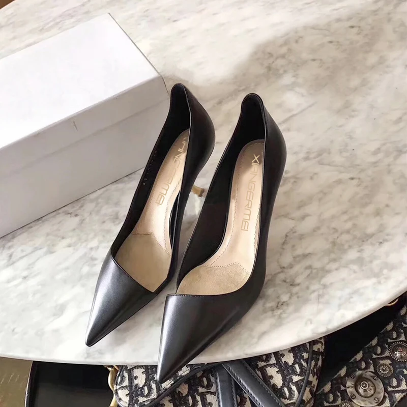 Модные женские туфли-лодочки из натуральной кожи Офисные на высоком каблуке с