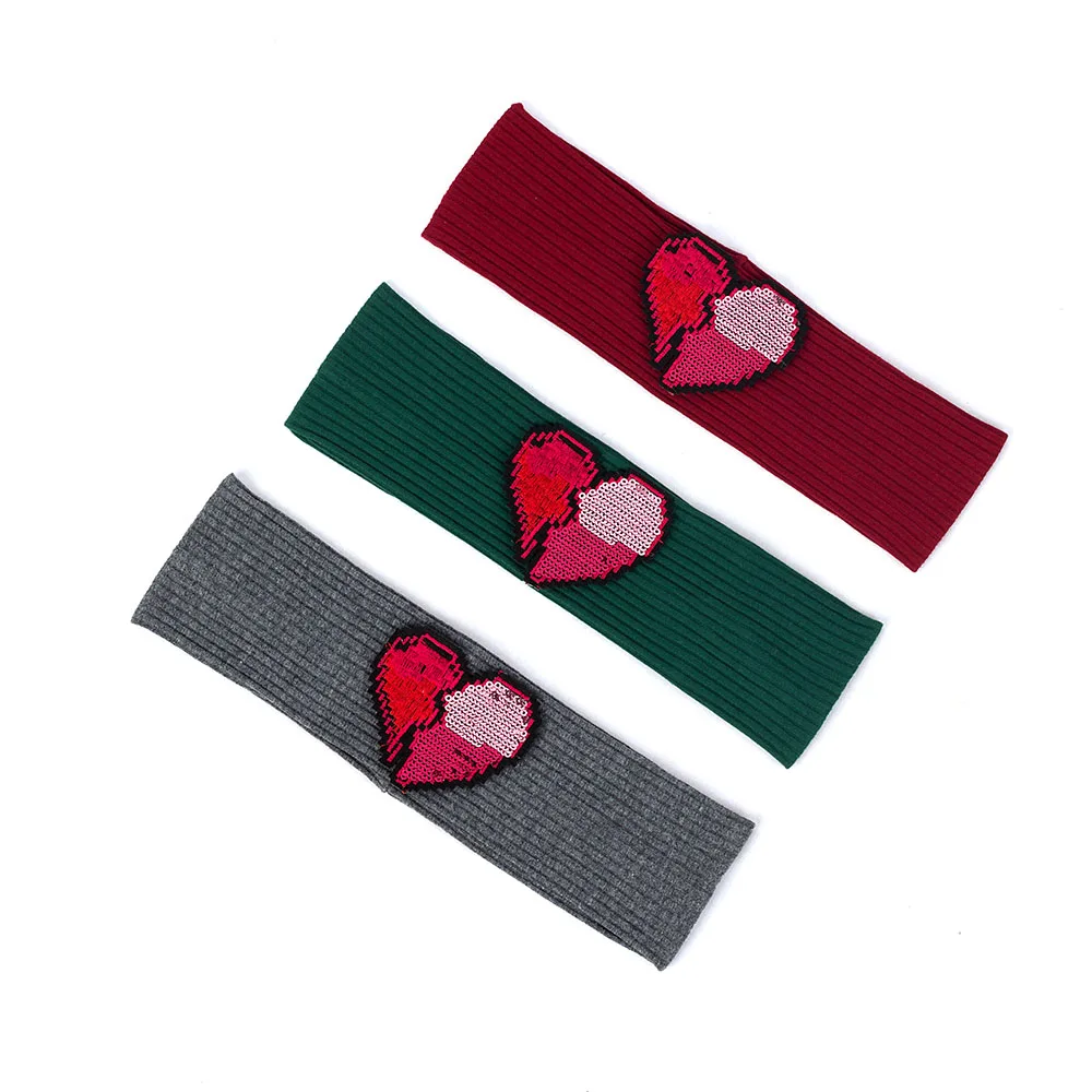 Повседневные хлопковые ребристые повязки на голову с принтом сердцебиения для