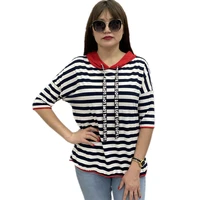 pn women top plus size tshirt half sleeve hooded drawstring cotton loose casual hoodies pullovers two piece p576