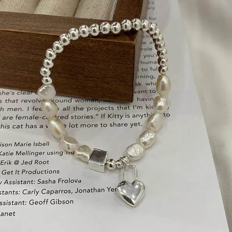 

Pearl love Beaded 925 Sterling Silver Bracelet ins niche design jewelry 2021 new fashion
