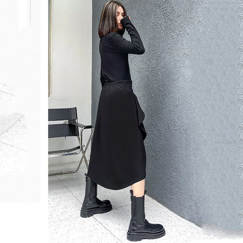 

SeeBeautiful Simple Stitching Irregular Loose A-line Half-body Skirt High Waist Button New Fashion 2021 Spring Women E223