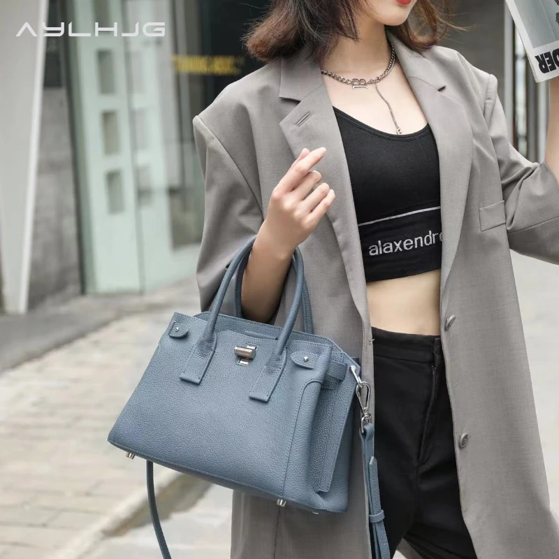 

AYLHJG New fashion fashion litchi pattern platinum women's bag high sense commuter work large capacity leather bag
