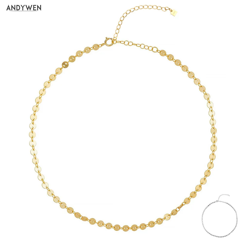 

ANDYWEN 925 Sterling Silver Gold Coins Choker Necklace Chains Women 2021 Fashion Jewelry Rock Punk Neck Jewerly Party Luxury