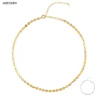 Чокер ANDYWEN из стерлингового серебра 925 пробы с золотыми монетами женское ожерелье цепочки 2021 модные ювелирные изделия Рок Панк Шея ювелирные изделия для вечеринки Роскошные