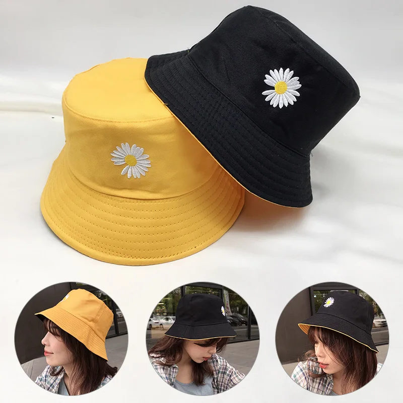 

Women Fisherman Hat Sunscreen Sun Hats Summer Bucket Fishing Caps Daisy Embroidery Spring Lady Basin Cap F/ Student Couples