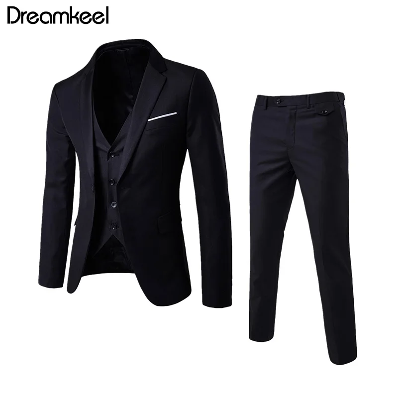 Мужской костюм тройка модный приталенный деловой повседневный пиджак брюки