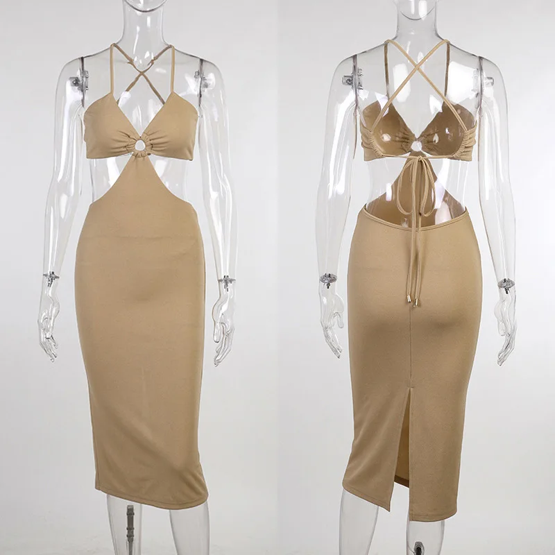 

Spaghetti Strap Bohemian Long Dress Summer Bandage Backless Beach Dress 2021 Women Sexy Black White Maxi Dress