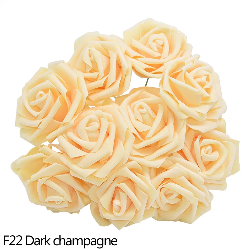 F22 dark champagne 10 шт., 8 см, искусственные розы из пенополистирола, для свадьбы, моста, букета, дома, сада, вечерние украшения, сделай сам, венки, товары для рукоделия - Цвет: F22 dark champagne