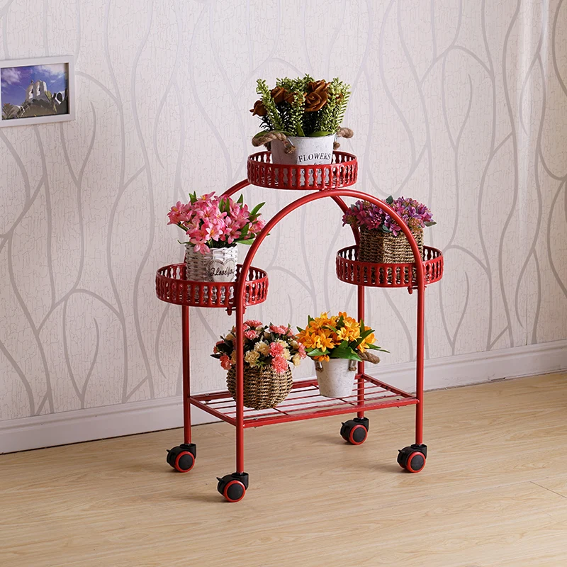 

European-style Tieyi Flower Rack With Wheel Landing Flower Pot Rack Living Room Balcony Metal Flower Rack Multi-storey Indoor Pr