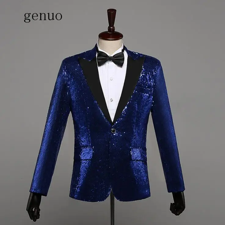 Genuo Silver Sequin Jacket Blazer Singer Dancer Show Male DS Dance Costumes Outerwear Coat DJ Nightclub Performance Stage | Мужская