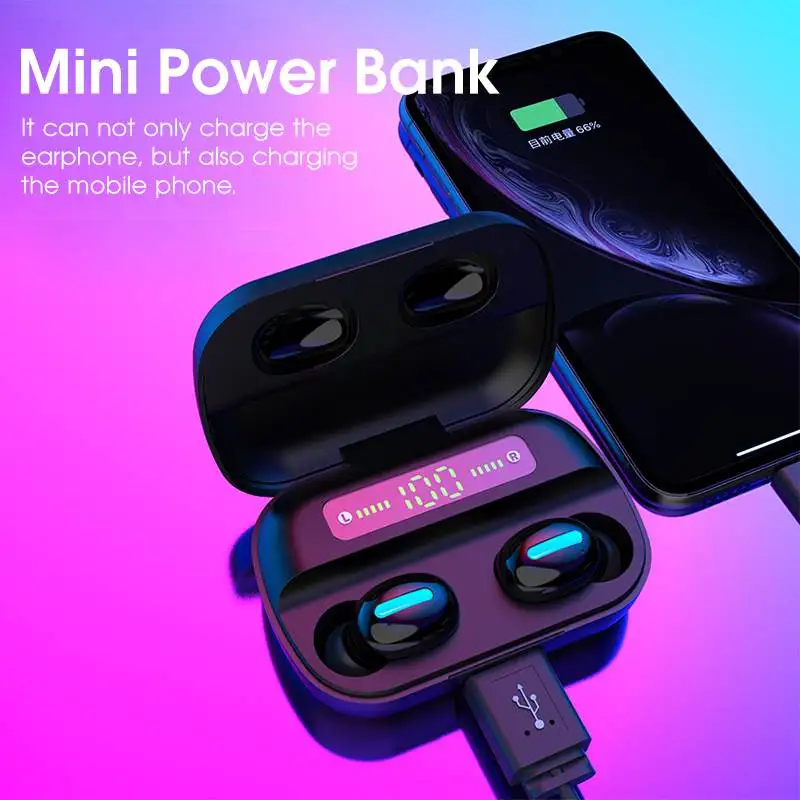 

Bluetooth 5,0 наушники беспроводные наушники 9D стерео гарнитура 4500 мА · ч зарядный чехол светодиодный дисплей подходит для всех смартфонов