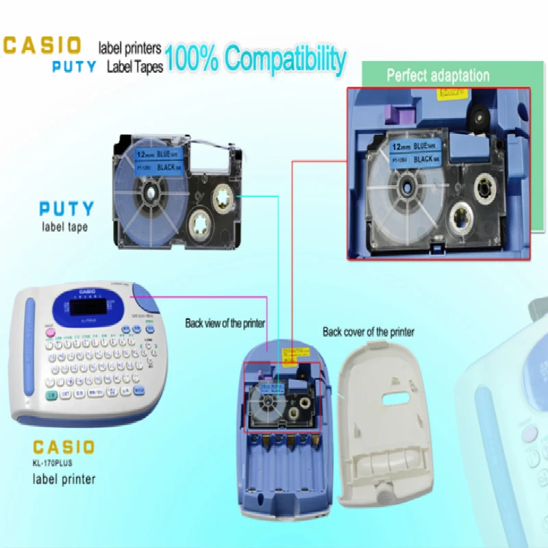 5 шт. черные на белом 12 мм пластиковые ленты для Casio PT-12WE XR-12WE возможна печать на ленте для принтеров Casio CW-L300 этикеток