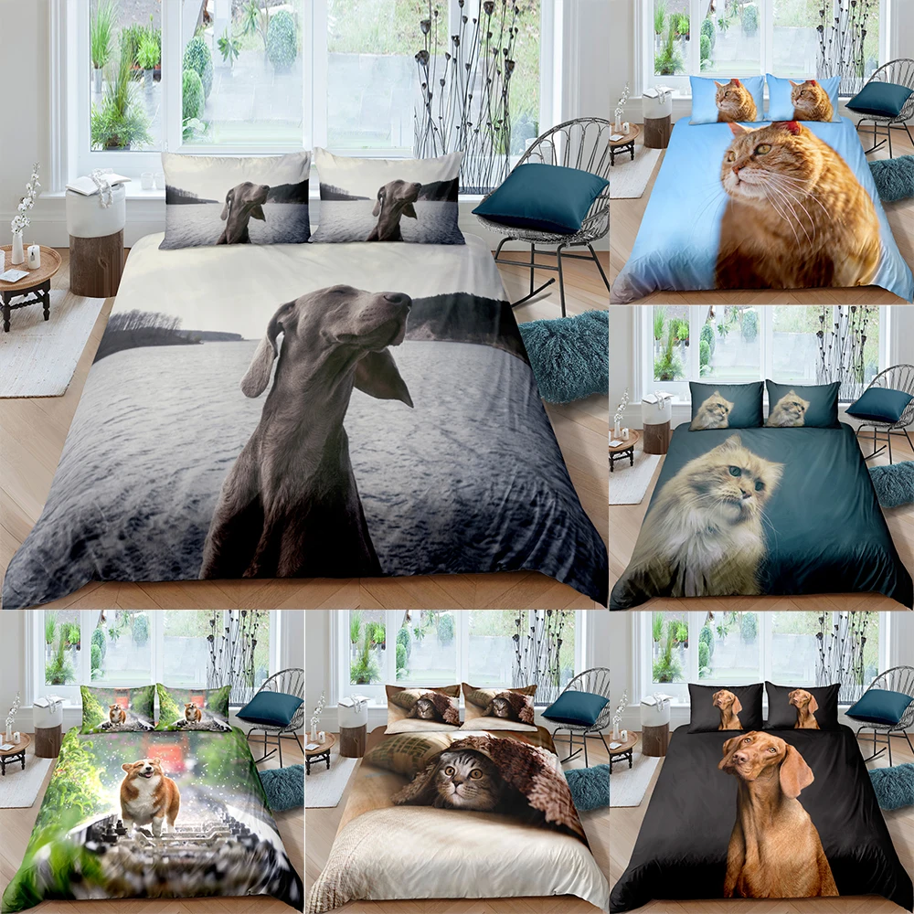 Комплект постельного белья с 3D рисунком собаки кошки милый пододеяльник мягкое