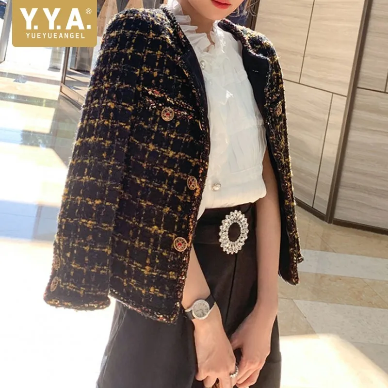 

New Weave Tweed Jacket Short Slim Coat Spring Autumn Tweed Plaid Spliced Pockets Elegant Fashion Womens Outerwear