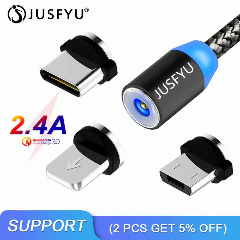 1 м 2 м Магнитный USB кабель 2.4A шнур для быстрой зарядки Micro usb type C Магнитный кабель для зарядки телефона для iPhone Xs 11 samsung S10 Xiaomi 9