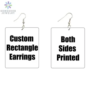 SOMESOOR винтажные пользовательские африканские прямоугольные деревянные висячие серьги с обеих сторон печать Персонализированная Подвеска для ушей для женщин подарок