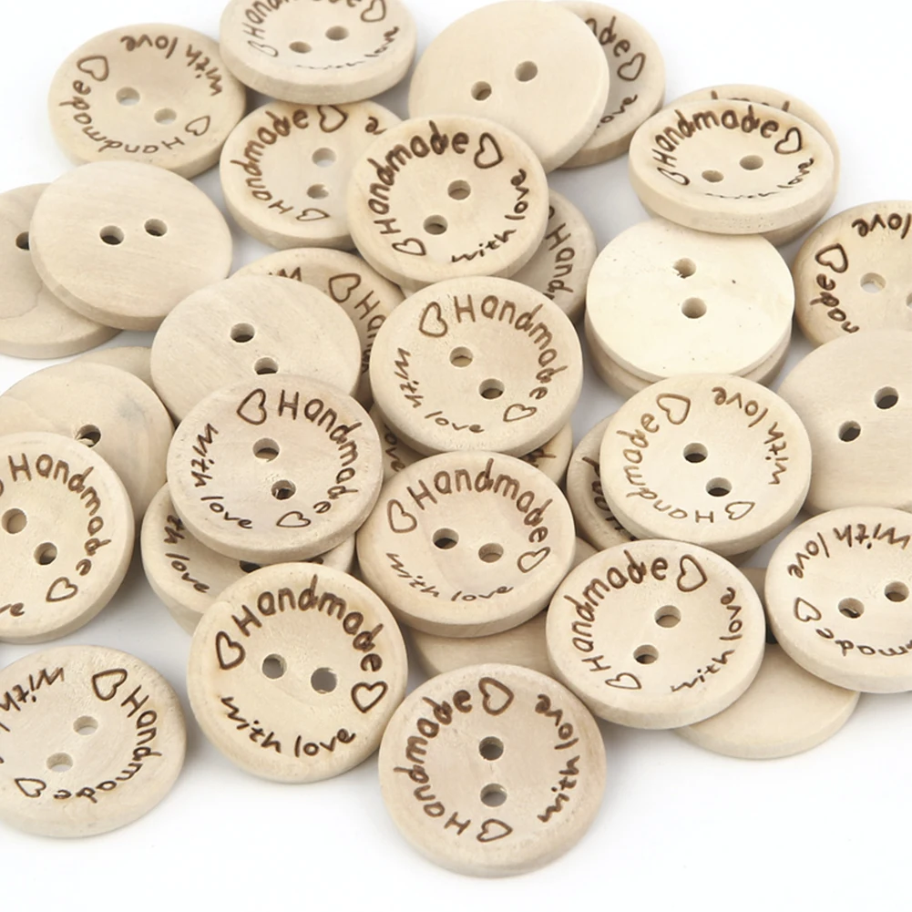 

50/100Pcs Wooden Buttons Clothing Handmade Cards Letter with Love DIY Crafts Scrapbooking 15/20/25mm Sewing Accessories Decor