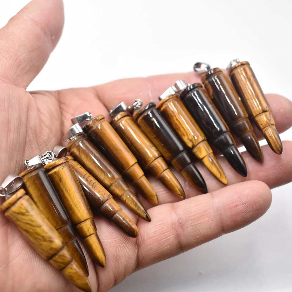 

Fashion good quality natural tiger eye stone pendulum bullet shape pendants fit necklace jewelry making 12pcs/lot wholesale
