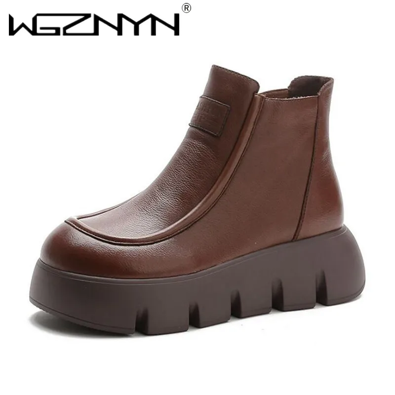 

Женские ботинки ручной работы, водонепроницаемые ботинки из натуральной кожи на нескользящей платформе, в стиле ретро, зима 2021