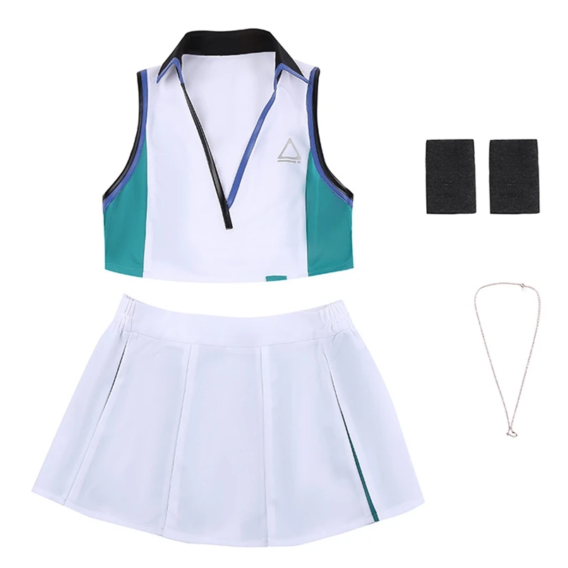 

Azur Lane USS Bremerton Cosplay Costume Sexy Women's 2 Piece Summer V Neck Top Sleeveless Pleated Skirt Halloween For Women