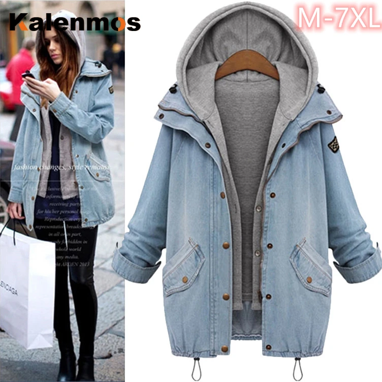 Свободный джинсовый жакет из двух частей размера плюс M-7XL женский KALENMSOS