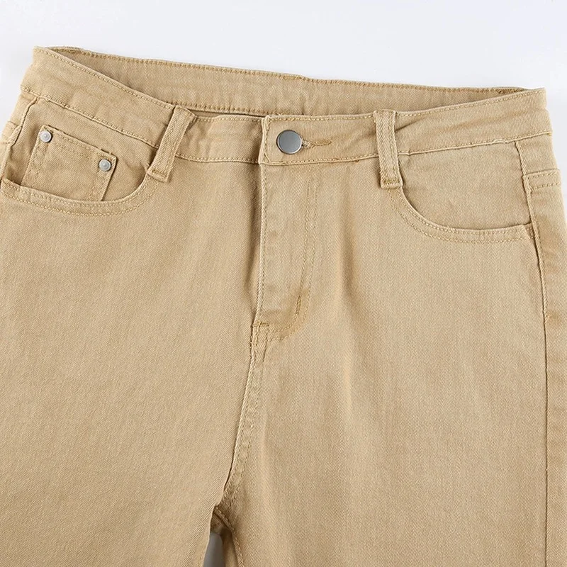 

Women's Clothing Retro High Waist Flared Jeans Casual Khaki Vintage Elastic High Waist Denim Pants Streetwear All-match Trousers