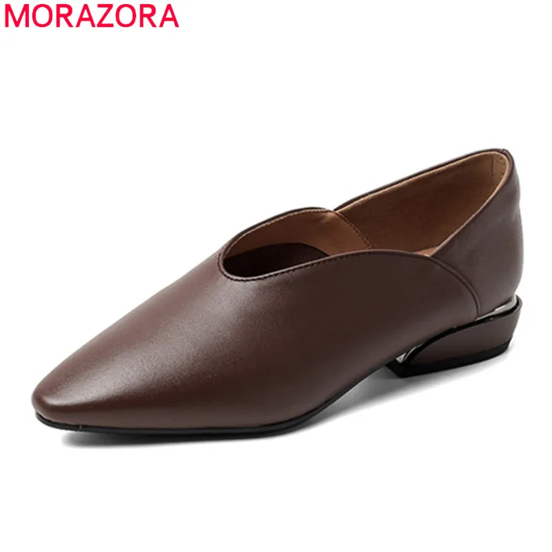 MORAZORA/2020 Новое поступление Модные модельные туфли на низком каблуке с острым