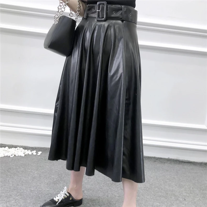 Юбки с завышенной талией и кожаная юбка элегантное черное платье трапециевидной