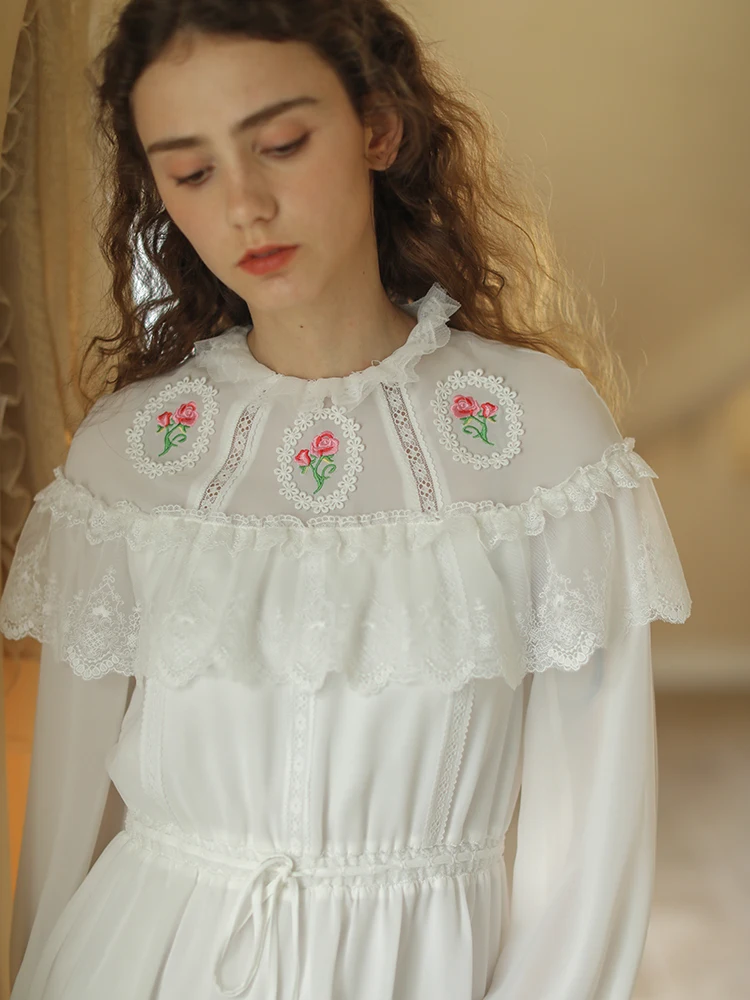 White Dress Spring Summer Dresses For Women Victorian Vintage Mori Girls Flower Embroidery Mini Dress Long Sleeve Short Dress