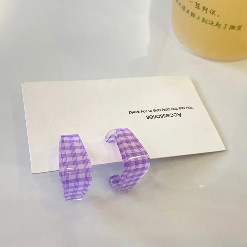 

2021 Fashion Candy Color Acrylic Grid Hoop Earrings For Women Girls Bijoux Geometric Circle Pendientes Jewelry Gifts